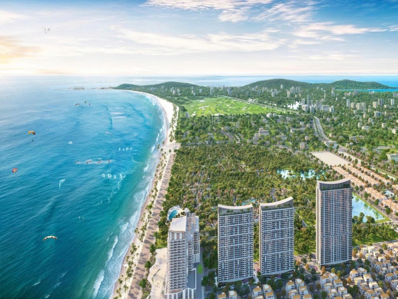 Phối cảnh Beacon Tower bên bờ biển Vũng Tàu, cạnh sân golf và khu villa